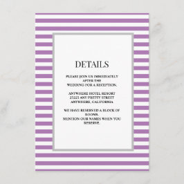 Paarse/witte strepen ingelijste bruiloft details informatiekaartje