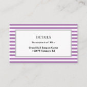 Paarse/witte strepen ingelijste bruiloft details informatiekaartje (Voorkant)