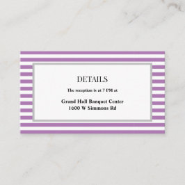 Paarse/witte strepen ingelijste bruiloft details informatiekaartje
