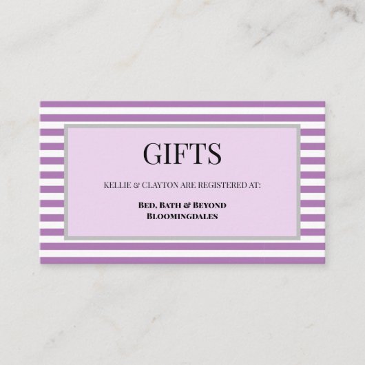 Paarse/witte strepen ingelijste geschenkbijlage Ka Informatiekaartje (Voorkant)