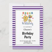 Paarse/witte strepen, negende verjaardag kaart (Voorkant)