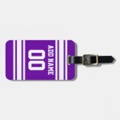 Paarse witte strepen van Football Aangepast naamnu Bagagelabel (Voorkant horizontaal)