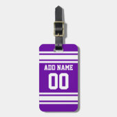 Paarse witte strepen van Football Aangepast naamnu Bagagelabel (Voorkant verticaal)