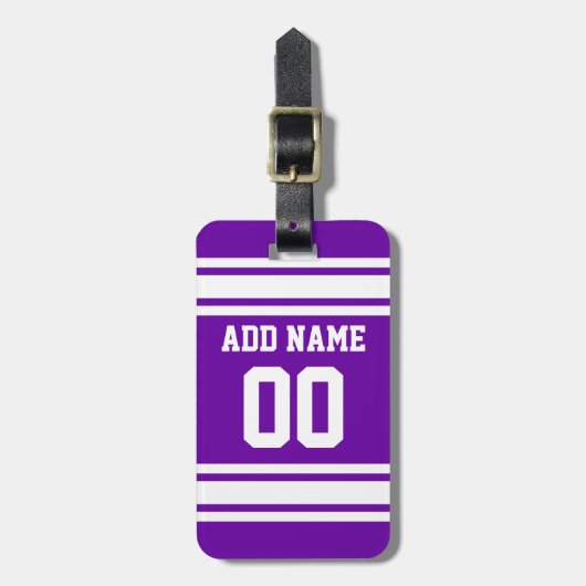 Paarse witte strepen van Football Aangepast naamnu Bagagelabel (Voorkant verticaal)