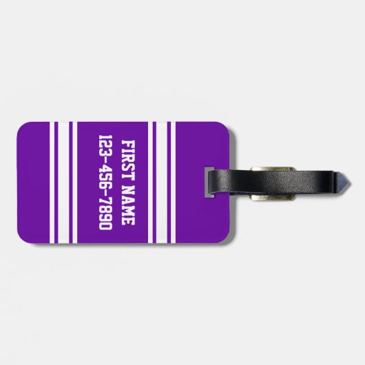 Paarse witte strepen van Football Aangepast naamnu Bagagelabel (Achterkant horizontaal)