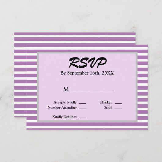 Paarse/witte strepes met RSVP-kaart RSVP Kaartje (Voorkant / Achterkant)