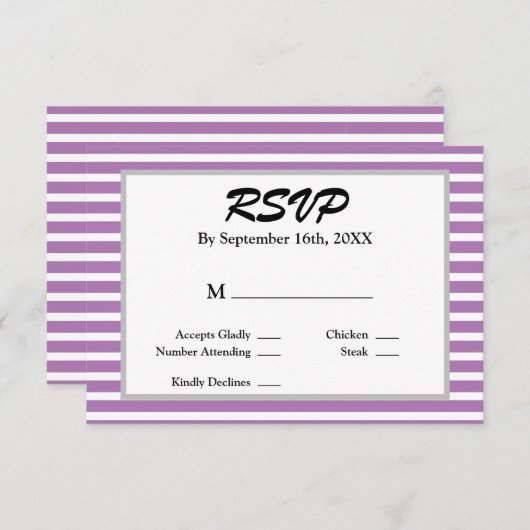 Paarse/witte strepes met RSVP-kaart RSVP Kaartje (Voorkant / Achterkant)