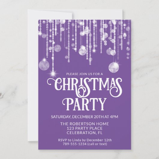 Paarse witte string lichten kerstfeest kaart (Voorkant)