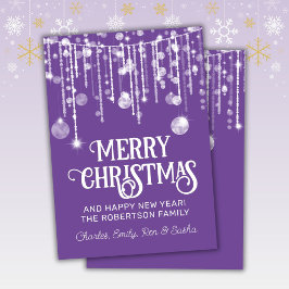 Paarse witte string lichten kerstvakantie Kaart