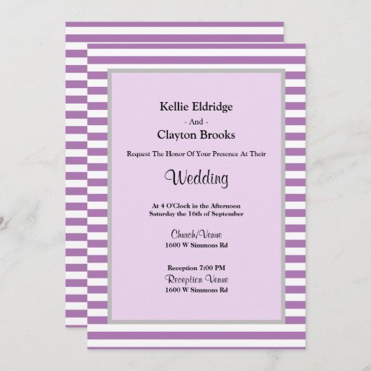 Paarse/Witte Stripes Uitnodiging tot weduwschap (Voorkant / Achterkant)