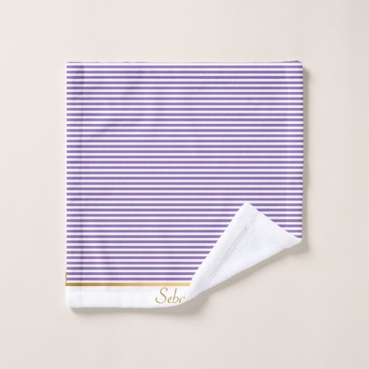 PAARSE WITTE STRIPTE PATROON TRIM TOWEL SET BAD HANDDOEK (Wasdoekje)