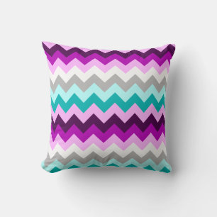 Paarse Witte Teal Chevron Worpkussen Kussen