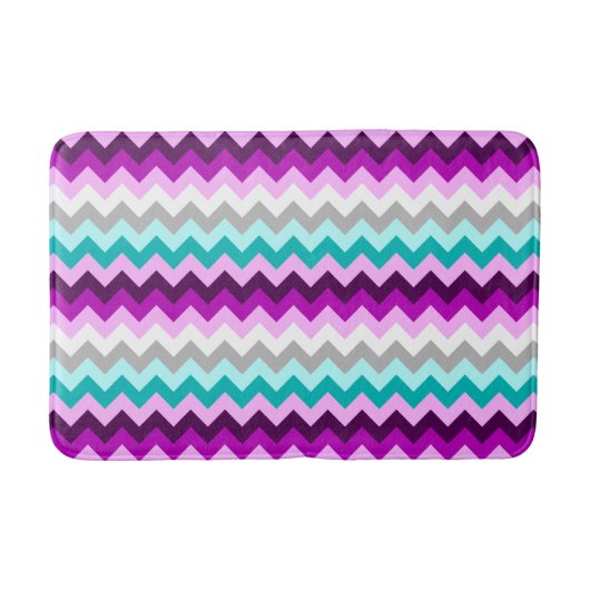 Paarse Witte Teal Chevrons Middelgrote Badmat (Voorkant)
