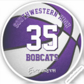 paarse witte team kleuren jongens meisjes basketba sticker (Voorkant)