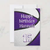 Paarse witte team kleuren meisjes basketbal verjaa kaart (Voorkant)