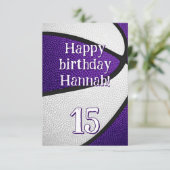 Paarse witte team kleuren meisjes basketbal verjaa kaart (Staand voorkant)