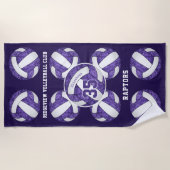 paarse witte team kleuren meisjesachtige volleybal strandlaken (Voorkant)