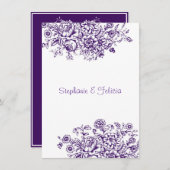 Paarse & witte toile bloemenbruiloft kaart (Voorkant / Achterkant)