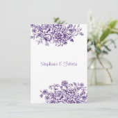 Paarse & witte toile bloemenbruiloft kaart (Staand voorkant)