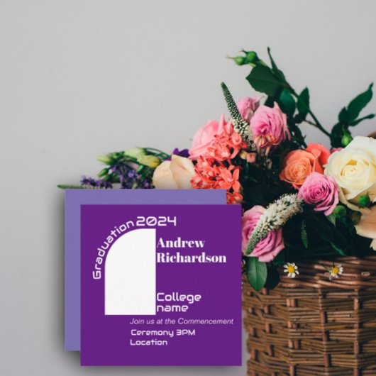 Paarse witte typografie boog afstuderen Platte Kaa Aankondiging