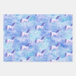 Paarse witte unicorn inpakpapier vel
