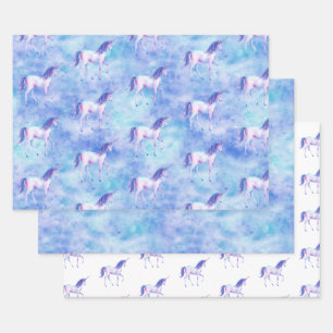 Paarse witte unicorn inpakpapier vel