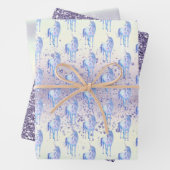 Paarse witte unicorn Sparkle Glitter Dream Inpakpapier Vel (In situ)