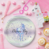 Paarse witte unicorn Sparkle Glitter Dream Papieren Bordje (Feest)