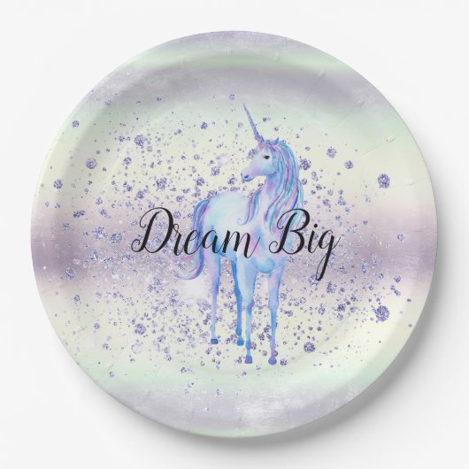 Paarse witte unicorn Sparkle Glitter Dream Papieren Bordje (Voorkant)