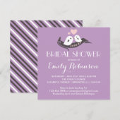 Paarse witte vedervogels Bridal Shower Invitation Kaart (Voorkant / Achterkant)