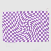 Paarse & Witte Verwrongen Geruite Checkerboard Golfhanddoek (Horizontaal)