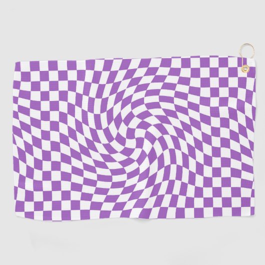 Paarse & Witte Verwrongen Geruite Checkerboard Golfhanddoek (Horizontaal)
