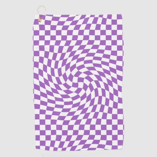 Paarse & Witte Verwrongen Geruite Checkerboard Golfhanddoek (Voorkant)