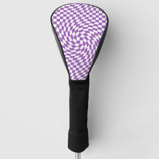 Paarse & Witte Verwrongen Geruite Checkerboard Golfheadcover (Voorkant)