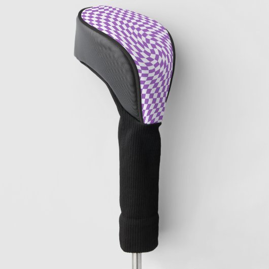 Paarse & Witte Verwrongen Geruite Checkerboard Golfheadcover (Schuin)