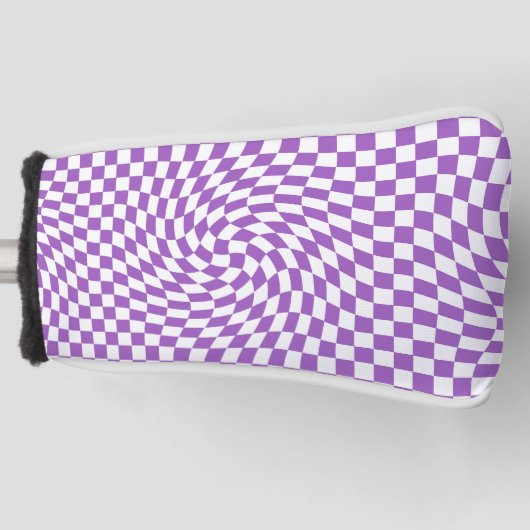 Paarse & Witte Verwrongen Geruite Checkerboard Golfheadcover (Voorkant)