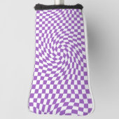 Paarse & Witte Verwrongen Geruite Checkerboard Golfheadcover (Draai 90)