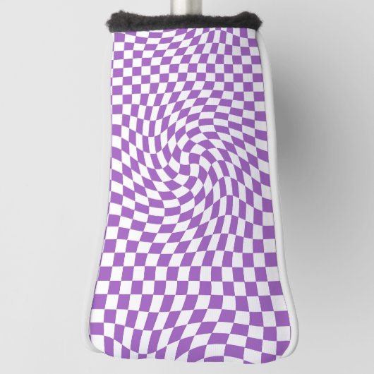 Paarse & Witte Verwrongen Geruite Checkerboard Golfheadcover (Draai 90)