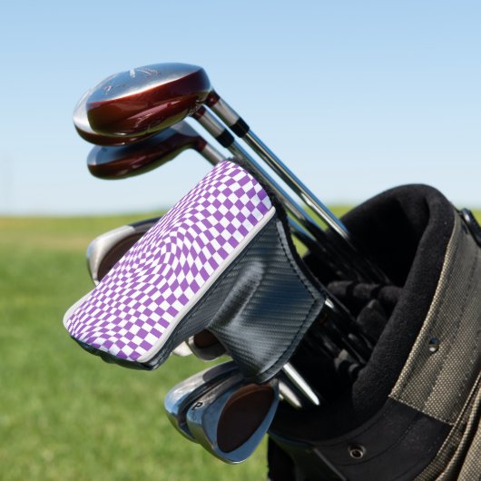 Paarse & Witte Verwrongen Geruite Checkerboard Golfheadcover (Insitu)