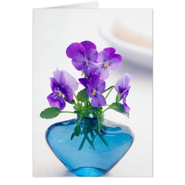 Paarse witte    ViolasFlowers Blue Vase Floral (Voorkant)