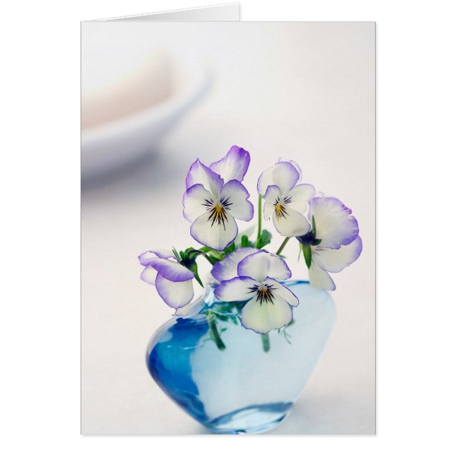 Paarse witte    ViolasFlowers Blue Vase Floral (Voorkant)