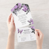 Paarse witte vlinder bruiloft sierlijke zomer all in one uitnodiging (Afscheurbaar)