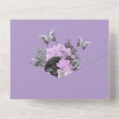 Paarse witte vlinder bruiloft sierlijke zomer all in one uitnodiging (Achterkant)