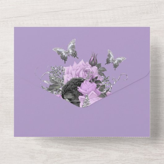 Paarse witte vlinder bruiloft sierlijke zomer all in one uitnodiging (Achterkant)