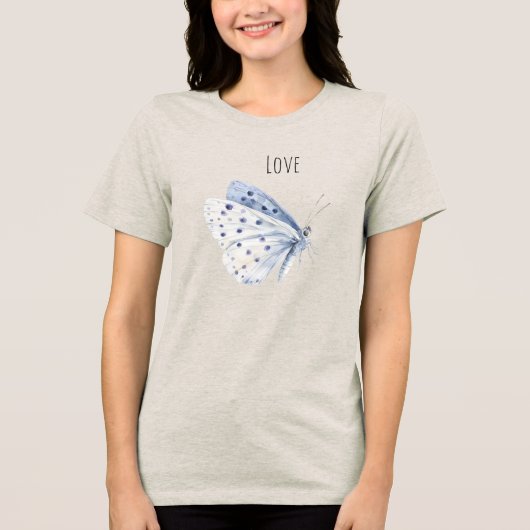 Paarse Witte Vlinder Liefde Tri-Blend Shirt (Voorkant)