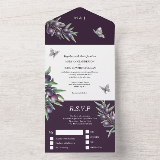 Paarse witte vlindergom voor de vlinder all in one uitnodiging (Binnen)