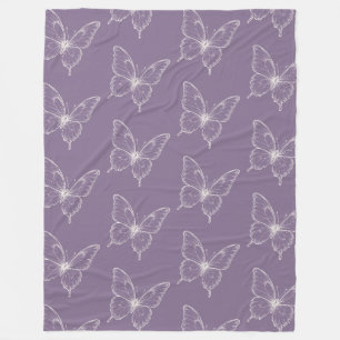 Paarse Witte Vlinders Fleece Deken