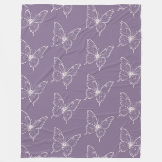 Paarse Witte Vlinders Fleece Deken (Voorkant)
