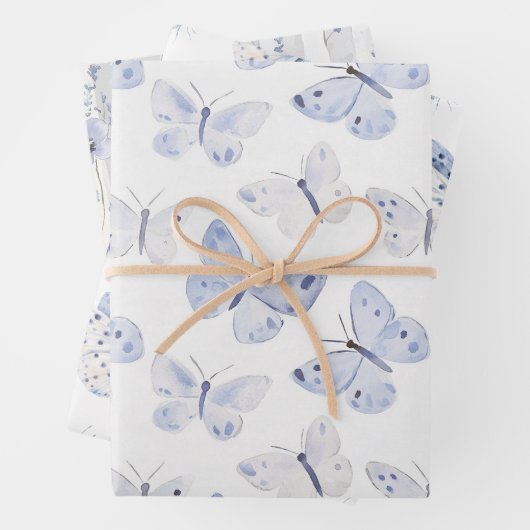  Paarse Witte Vlinders Verjaardag Inpakpapier Vel (In situ)