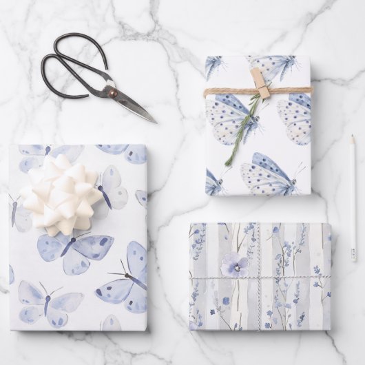 Paarse Witte Vlinders Verjaardag Inpakpapier Vel (Voorkant)